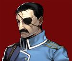  aiguillette amestris_military_uniform bad_id bad_pixiv_id black_hair closed_eyes eyepatch face facial_hair fullmetal_alchemist king_bradley male_focus military military_uniform mustache noako simple_background solo uniform 