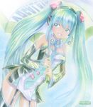  :d aqua_eyes aqua_hair bad_id bad_pixiv_id breasts detached_sleeves garter_straps hatsune_miku headset long_hair mayo_riyo necktie open_mouth race_queen small_breasts smile solo thighhighs twintails umbrella very_long_hair vocaloid 