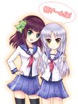  alternate_costume angel_beats! bad_id bad_pixiv_id green_eyes long_hair multiple_girls neon_(neonknight) purple_hair school_uniform serafuku short_hair silver_hair tenshi_(angel_beats!) thighhighs yellow_eyes yuri_(angel_beats!) 