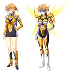  blonde_hair boots gloves hyoudou_azumi justice_blade justice_blade_3 magical_girl miniskirt official_art sentai short_hair skirt uniform visor 