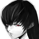  bad_id bad_pixiv_id black_lagoon brll close-up derivative_work expressionless greyscale half-closed_eyes head_only hiroe_rei monochrome parted_lips red_eyes roberta_(black_lagoon) solo spot_color 