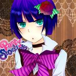  bow bowtie english flower formal genderswap gothic_lolita green_eyes hair_ornament lolita_fashion male_focus multicolored_hair open_mouth panty_&amp;_stocking_with_garterbelt pink_hair purple_hair short_hair solo stocking_(character) stocking_(psg) suit tie 