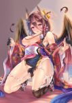  breasts heels japanese_clothes makirin nipples no_bra nopan open_shirt sennen_sensou_aigis tagme torn_clothes wings 