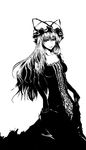  acryl dress elbow_gloves evening_gown gloves greyscale hat long_hair monochrome solo touhou yakumo_yukari 