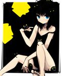  barefoot black_hair blue_eyes darkness dress face feet flat_chest hands monster morina_nao original solo strap_slip toes yami_shoujo 