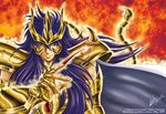  armor blue_eyes blue_hair full_armor gold_armor gold_saint jolyet male_focus saint_seiya saint_seiya:_the_lost_canvas scorpio_kardia smile solo 