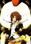  animal_costume bad_id bad_pixiv_id bird brown_eyes brown_hair chicken chicken_costume derivative_work hirasawa_yui k-on! nuezou parody persona school_uniform short_hair skirt solo 