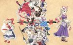  alice_margatroid blonde_hair blue_eyes boots brown_hair capelet corset cup doll dress fujiwara_no_mokou gap gloves gohei hakurei_reimu hat kamishirasawa_keine kirisame_marisa multiple_girls purple_eyes red_eyes shameimaru_aya shanghai_doll silver_hair teacup tokin_hat touhou umbrella wallpaper witch_hat yagokoro_eirin yakumo_yukari yellow_eyes yuki_shuuka 