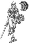 armor greyscale monochrome shield solo sophitia_alexandra soulcalibur sword weapon 