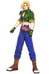  blonde_hair blue_eyes blue_mary boots fatal_fury fingerless_gloves gloves highres jacket midriff mori_toshiaki open_clothes open_jacket shoes short_hair sleeves_rolled_up sneakers solo the_king_of_fighters 