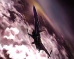  airplane anti-u.n. artist_request cloud dusk flying highres jet macross macross_zero mecha no_humans nora_polyansky realistic sky sv-51 variable_fighter 