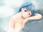  bath blue_hair breasts cleavage medium_breasts original purple_eyes solo water yagisaka_seto 