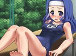  amaike_shizuko awa blush breasts character_request fortune_arterial nun one-piece_swimsuit purple_eyes purple_hair school_swimsuit swimsuit 