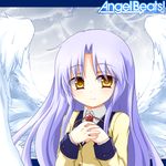  angel_beats! angel_wings long_hair orange_eyes purple_hair school_uniform solo takatoiyori tenshi_(angel_beats!) wings 