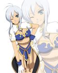  ahoge breasts cleavage cosplay crossover hand_on_hip hips judith rondorine_e._effenberg silver_hair tales_of_(series) tales_of_phantasia tales_of_vesperia wink 