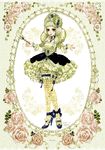  bad_id bad_pixiv_id blue_eyes checkered checkered_legwear choker dress flower high_heels lolita_fashion long_sleeves nail_polish original pantyhose petticoat pink_flower pink_rose rose sakizou shoes solo traditional_media watercolor_(medium) white_hair 