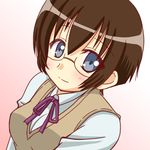  bad_id bad_pixiv_id blue_eyes brown_hair glasses hinata_mirun ore_no_imouto_ga_konna_ni_kawaii_wake_ga_nai school_uniform short_hair solo tamura_manami 