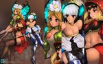  armor armored_dress bare_shoulders black_hair blonde_hair boots braid breasts butterfly_wings cleavage crown david_liu dress fairy flower gwendolyn hair_bun hair_flower hair_ornament hood long_hair lying medium_breasts mercedes midriff multiple_girls navel odin_sphere pointy_ears red_eyes short_sleeves skirt strapless strapless_dress thigh_boots thighhighs velvet_(odin_sphere) wallpaper white_hair wings zoom_layer 