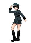  black_footwear boots glasses hat highres k-on! knee_boots komii manabe_nodoka military military_uniform miniskirt nazi red-framed_eyewear reichsadler semi-rimless_eyewear skirt solo under-rim_eyewear uniform wehrmacht world_war_ii 