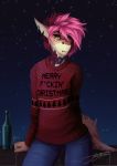  2018 5_fingers anthro brown_eyes clothed clothing digital_media_(artwork) ear_piercing eyebrows eyelashes fish marine night outside piercing shark sky solo standing star starry_sky tattoo wolfirry 