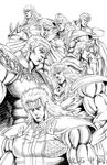  absurdres greyscale highres hokuto_no_ken juza male_focus manly monochrome multiple_boys muscle pauldrons raou_(hokuto_no_ken) rei_(hokuto_no_ken) ryuga shin_(hokuto_no_ken) shuralvbu shuu_(hokuto_no_ken) souther toki_(hokuto_no_ken) 