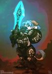  2018 5_fingers anthro atryl bovine cattle clothed clothing death_knight digital_media_(artwork) holding_object holding_weapon mammal melee_weapon standing sword tauren undead video_games warcraft weapon 