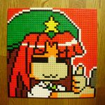  :3 =_= beret braid chibi chinese_clothes derivative_work hat highres hong_meiling lego long_hair photo pixel_art red_hair solo star thumbs_up touhou v-shaped_eyebrows you_rei_(blowback) 
