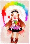  artist_request blonde_hair bow bowtie dahlia_(rune_factory) hat highres long_hair pink_background pointy_ears rainbow rainbow_order rune_factory rune_factory_3 solo 