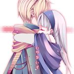  1boy 1girl ari_(pixiv) blonde_hair cape couple eyes_closed female gensou_suikoden gensou_suikoden_ii hairband hug long_hair lowres male nash_latkje short_hair sierra_mikain silver_hair suikoden suikoden_ii 