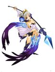  armor armored_dress bad_id bad_pixiv_id breasts cleavage crown dress feathers gwendolyn ikechi kneepits medium_breasts multicolored multicolored_wings odin_sphere panties polearm solo spear strapless strapless_dress underwear weapon white_background wings 