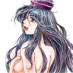  breasts fang kamishirasawa_keine long_hair lowres medium_breasts nanashii_(soregasisan) nude sideboob solo touhou upper_body 
