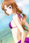  bad_id bad_pixiv_id beach bikini brown_hair gundam gundam_unicorn long_hair machinosuke marida_cruz ocean purple_eyes swimsuit 