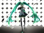  backlighting bad_id bad_pixiv_id boots detached_sleeves green_eyes green_hair hatsune_miku lights long_hair necktie shiduki skirt solo stage_lights thigh_boots thighhighs twintails very_long_hair vocaloid 