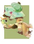  border bulbasaur caterpie gen_1_pokemon green_background nekonekopunyann no_humans outside_border pidgey pokemon pokemon_(creature) simple_background white_border 