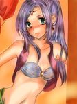  artist_request bra earrings faris_scherwiz female final_fantasy final_fantasy_v green_eyes jacket jewelry lingerie long_hair midriff mystic_knight ponytail purple_hair solo tiara underwear 