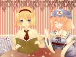  alice_margatroid book commentary_request hairband hat multiple_girls munieru partial_commentary saigyouji_yuyuko table touhou 