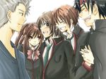  4boys black_hair blush bow bowtie brown_hair c-haru inohara_masato japanese_clothes little_busters! long_sleeves miyazawa_kengo multiple_boys naoe_riki natsume_kyousuke natsume_rin red_bow red_neckwear school_uniform silver_hair simple_background smile upper_body white_background 