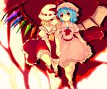  bad_id bad_pixiv_id bat_wings blonde_hair bloomers blue_hair bobby_socks flandre_scarlet hat holding_hands mary_janes multiple_girls muted_color mzyk ponytail red_eyes remilia_scarlet shoes short_hair siblings side_ponytail single_wing sisters socks touhou underwear wings 