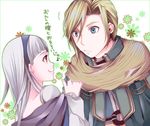  1boy 1girl ari_(pixiv) blonde_hair cape couple female gensou_suikoden gensou_suikoden_ii green_eyes hairband long_hair lowres male nash_latkje red_eyes short_hair sierra_mikain silver_hair suikoden suikoden_ii 