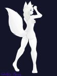  2019 5_fingers anthro arctic_wolf biped blue_eyes breasts butt canine covering covering_breasts digitigrade eyebrows female fur hair humanoid_hands long_hair looking_at_viewer looking_back mammal medium_breasts nude raised_tail rear_view seductive simple_background solo standing tina_hart what_the_hart_wants white_fur white_hair white_nose wolf wolfie-pawz 
