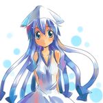  blue_eyes blue_hair dress hat ikamusume long_hair misoko shinryaku!_ikamusume solo tentacle_hair 