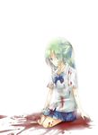  bad_id bad_pixiv_id blood green_eyes green_hair hair_ribbon hanon_mizushiro highres higurashi_no_naku_koro_ni long_hair ribbon school_uniform skirt solo sonozaki_shion 