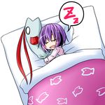  chibi closed_eyes fish futon ichimi nagae_iku oarfish purple_hair saliva short_hair sleeping solo stuffed_animal stuffed_toy touhou 