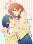  1girl antenna_hair bad_id bad_pixiv_id blue_eyes blue_hair brown_eyes brown_hair clannad couple furukawa_nagisa hetero hikarizaka_private_high_school_uniform hug okazaki_tomoya school_uniform short_hair unome_(tknm) 