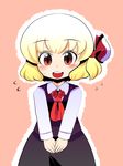  :d bad_id bad_pixiv_id blonde_hair blush hair_ribbon happy open_mouth red_eyes ribbon rumia simple_background smile solo suteinu_(stain) touhou v_arms 