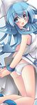  blue_eyes blue_hair dress hat hikanyan ikamusume long_hair looking_back panties pantyshot shinryaku!_ikamusume solo tentacle_hair underwear 