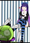  blush chuck chuck_(psg) dress goth gothic hear panty_&amp;_stocking_with_garterbelt sitting smile spoon stocking_(character) stocking_(psg) wink 