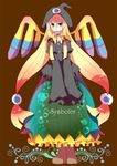 blonde_hair blue_eyes boots dress female full_body gijinka hair_ornament hat long_hair moemon multicolored_hair personification pokemon pokemon_(game) pokemon_black_and_white pokemon_bw red_hair shinpora sigilyph simple_background sleeves_past_wrist sleeves_past_wrists solo third_eye twintails very_long_hair wings 