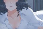  amagami bad_id bad_pixiv_id black_hair breasts cleavage collarbone head_out_of_frame incoming_kiss medium_breasts ns_(nasu2000) pajamas short_hair solo tanamachi_kaoru wavy_hair 