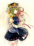  bad_id bad_pixiv_id bow flower green_eyes green_hair hat long_hair long_sleeves nayuko shiki_eiki solo spider_lily touhou 